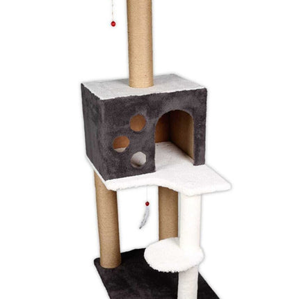 Markapet 3 Katlı Kedi Tırmalama Tahtası + Kedi Evi 40 x 55 x 127 cm Gri