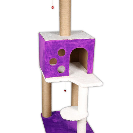 Markapet 3 Katlı Kedi Tırmalama Tahtası + Kedi Evi 40 x 55 x 127 cm Mor