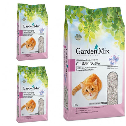 Gardenmix Bebek Pudralı Bentonit Kedi Kumu 10 Lt 3 Adet
