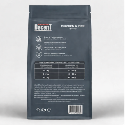 Decent Tavuklu Yetişkin Kedi Maması 1,5 Kg Hairball Control Tavuk & Pirinç Yetişkin Kedi Maması