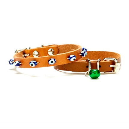 Nazar Boncuklu Yavru Ve Küçük Irk Köpek Tasması 1,5x29 cm Kamel XLarge