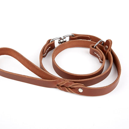 Doggie Eğitim Serisi Gerçek Deriden El Yapımı Ayarlı Köpek Gezdirme Kayışı 1,1X150 cm Kahverengi