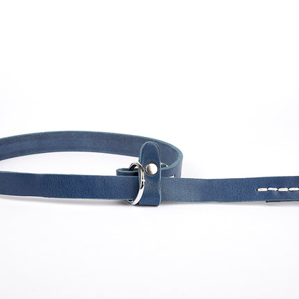 Doggie Eğitim Serisi Gerçek Deriden El Yapımı Ayarlı Köpek Eğitim Tasması 1,5 x 30-40 cm Mavi