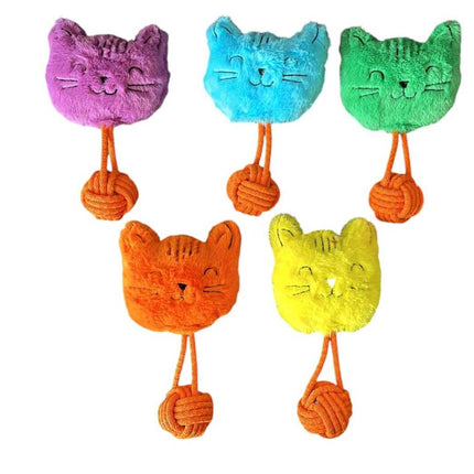 Sesli Peluş İpli Mutlu Kedi Köpek Oyuncağı 26 cm Çeşitli Renklerde