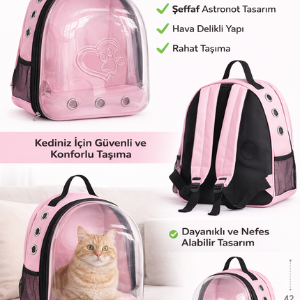 Kalpli Patili Astronot Şeffaf Taşıma Sırt Çantası Pembe 24x32x42 cm
