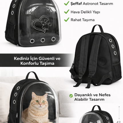 KP Kalpli Patili Astronot Şeffaf Taşıma Sırt Çantası Siyah 24x32x42 cm