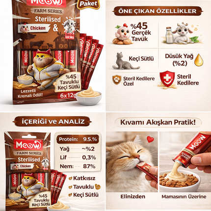 Tavuklu Keçi Sütlü 12gr x 6 Adet Sterilised Kedi Krema Ödülü