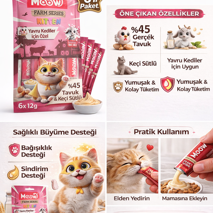 Tavuklu ve Keçi Sütlü Yavru Kedi Krema Ödül Maması 6 x 12 gr