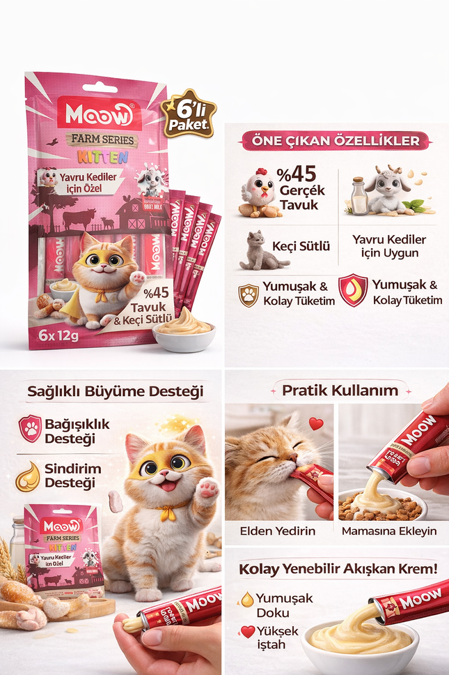 Tavuklu ve Keçi Sütlü Yavru Kedi Krema Ödül Maması 6 x 12 gr