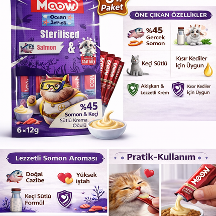Creamy Somonlu ve Keçi Sütlü Kısırlaştırılmış Sıvı Krema Kedi Ödülü 6x12 gr