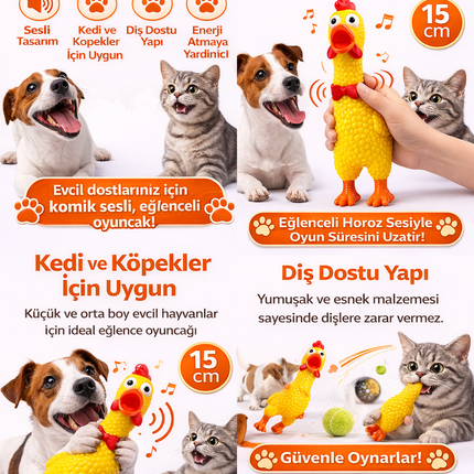 Sesli Horoz Eğlenceli Köpek ve Kediler İçin Sesli Öten Horoz Oyuncak 15 cm