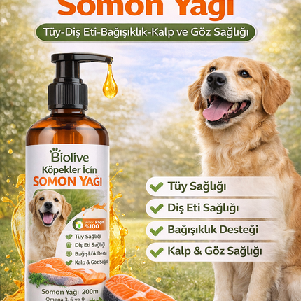 Biolive Köpekler İçin Somon Yağı Tüy-Dış Eti-Bağışıklık-Kalp ve Göz Sağlı 200ml