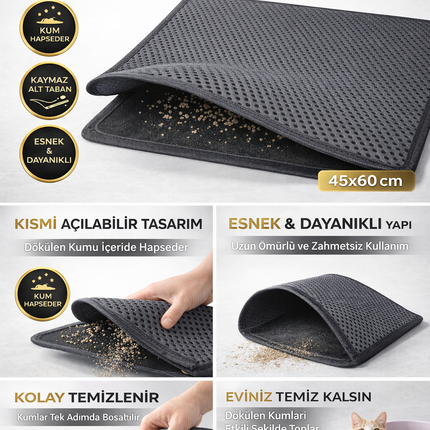Kedi Elekli Tuvalet Önü Kum Tutucu Paspas  45 cm - 60 cm Gri