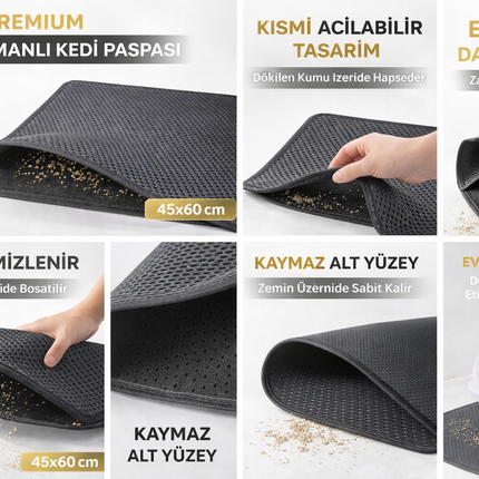 Kedi Elekli Tuvalet Önü Kum Tutucu Paspas  45 cm - 60 cm Gri