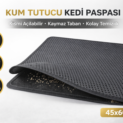 Kedi Elekli Tuvalet Önü Kum Tutucu Paspas  45 cm - 60 cm Gri