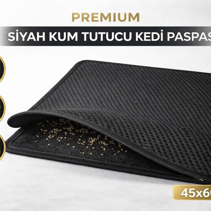 Kedi Elekli Tuvalet Önü Kum Tutucu Paspas  45 cm - 60 cm Siyah