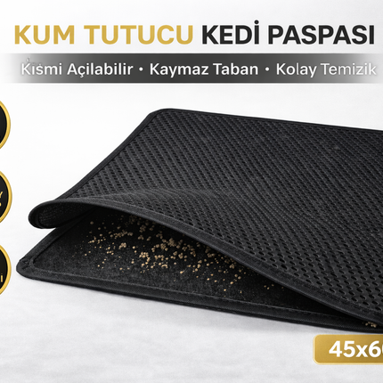 Kedi Elekli Tuvalet Önü Kum Tutucu Paspas  45 cm - 60 cm Siyah