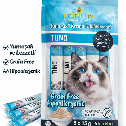 Nobilus Ton Balıklı Etli Kedi Krema Ödül Maması 5 x 15 gr