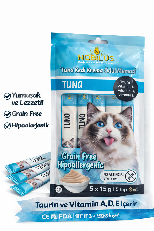 Nobilus Ton Balıklı Etli Kedi Krema Ödül Maması 5 x 15 gr