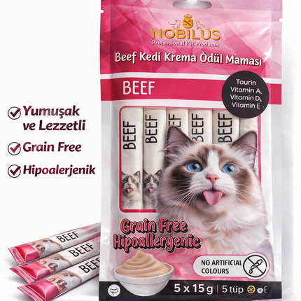 Nobilus Biftekli Kedi Krema Ödül Maması 5 x 15 gr