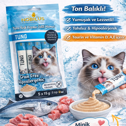 Nobilus Ton Balıklı Etli Kedi Krema Ödül Maması 5 x 15 gr