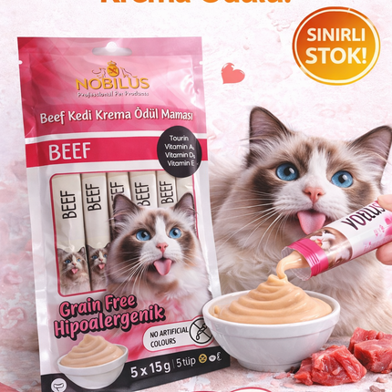 Nobilus Biftekli Kedi Krema Ödül Maması 5 x 15 gr