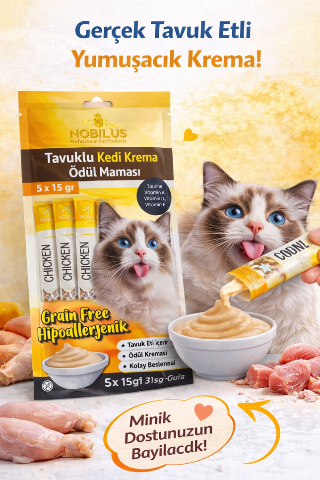 Nobilus Tavuklu Kedi Krema Ödül Maması 5 x 15 gr