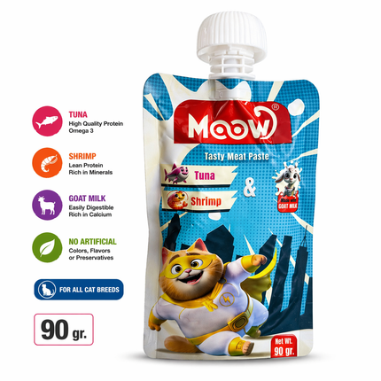 Moow Taze Ton Balıklı Karidesli ve Keçi Sütlü Kedi Et Ezmesi 90 gr