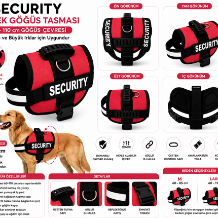 Dog Police Ayarlanabilir Köpek Göğüs Tasması Kırmızı - Siyah (60-110 cm)