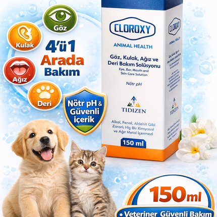 Cloroxy Kedi Köpek Göz Kulak Ağız ve Deri Bakım Solüsyonu 150 ml – Antiseptik Bakım Solüsyonu