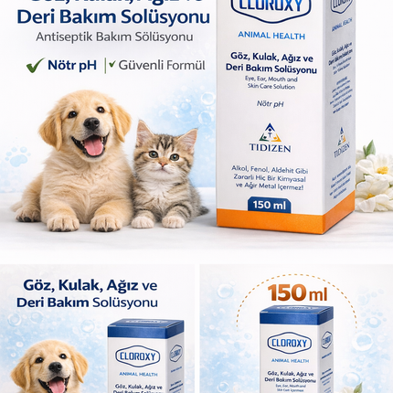 Cloroxy Kedi Köpek Göz Kulak Ağız ve Deri Bakım Solüsyonu 150 ml – Antiseptik Bakım Solüsyonu