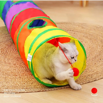 Gökkuşağı Desenli  Kedi Oyun Tüneli, Katlanabilir 125 cm