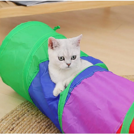 Gökkuşağı Desenli  Kedi Oyun Tüneli, Katlanabilir 125 cm