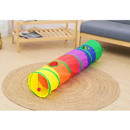 Gökkuşağı Desenli  Kedi Oyun Tüneli, Katlanabilir 125 cm