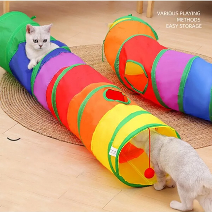 Gökkuşağı Desenli  Kedi Oyun Tüneli, Katlanabilir 125 cm