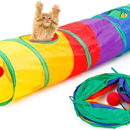 Gökkuşağı Desenli  Kedi Oyun Tüneli, Katlanabilir 125 cm