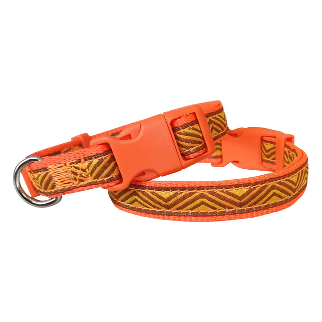 Doggie Dalga Desenli Dokuma Köpek Boyun Tasması 1,5 cm x 27-40 cm Turuncu