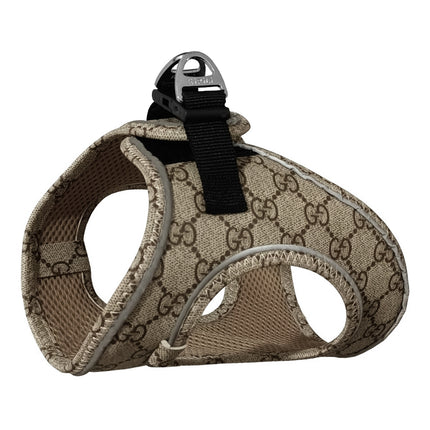 Üç Kilitli Deri Kedi Köpek Göğüs Tasması 32-40 cm Medium Bej