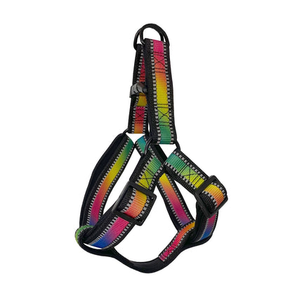 Köpek Göğüs Tasma Seti Reflektörlü Gökkuşağı Desenli 120 cm-40 cm-58 cm Renkli