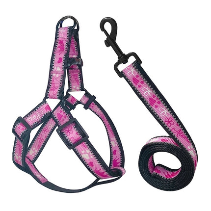 Köpek Göğüs Tasma Seti Reflektörlü Taç Desenli 120 cm-50 cm-70 cm Pembe