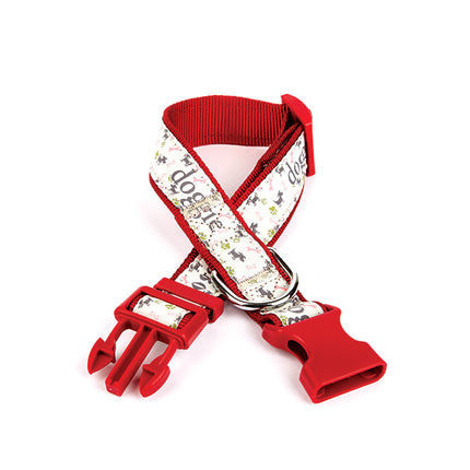 Doggie Köpek ve Pati Desenli Dokuma Köpek Boyun Tasması 3 cm x 36-60 cm Kırmızı
