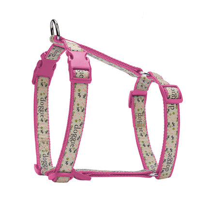 Doggie Desenli Süslü Dokuma Köpek Göğüs Tasması 2 x 50-70 cm Mor