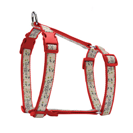 Doggie Desenli Süslü Dokuma Köpek Göğüs Tasması 1,5 x 30-35 cm Kırmızı