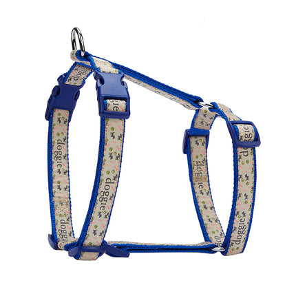 Doggie Desenli Süslü Dokuma Köpek Göğüs Tasması 2 x 45-55 cm Mavi