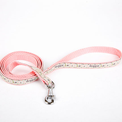 Doggie Desenli Süslü Dokuma Köpek Gezdirme Kayışı  El Yapımı 1,5 x 160 cm Pembe
