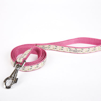 Doggie Desenli Süslü Dokuma Köpek Gezdirme Kayışı  El Yapımı 2 x 140 cm Mor