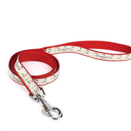 Doggie Desenli Süslü Dokuma Köpek Gezdirme Kayışı  El Yapımı 2 x 140 cm Kırmızı