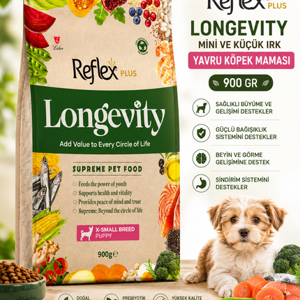 Reflex Plus Longevity Mini ve Küçük Irk Yavru Köpek Maması 900 Gr