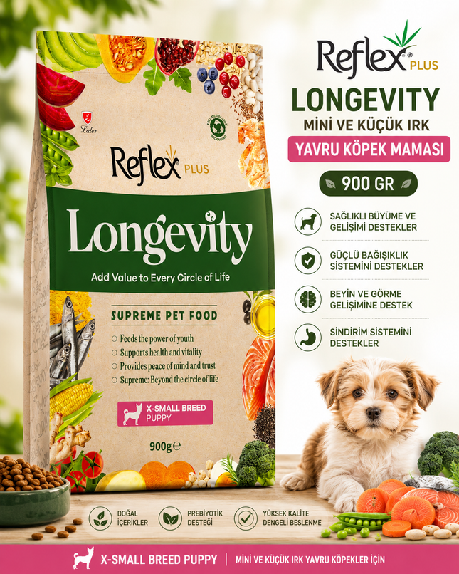 Reflex Plus Longevity Mini ve Küçük Irk Yavru Köpek Maması 900 Gr