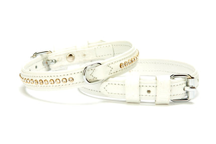 Doggie Flotter Deri Swarovski Kristal Taşlı Köpek Boyun Tasması 1,5 x 24-30 cm Beyaz